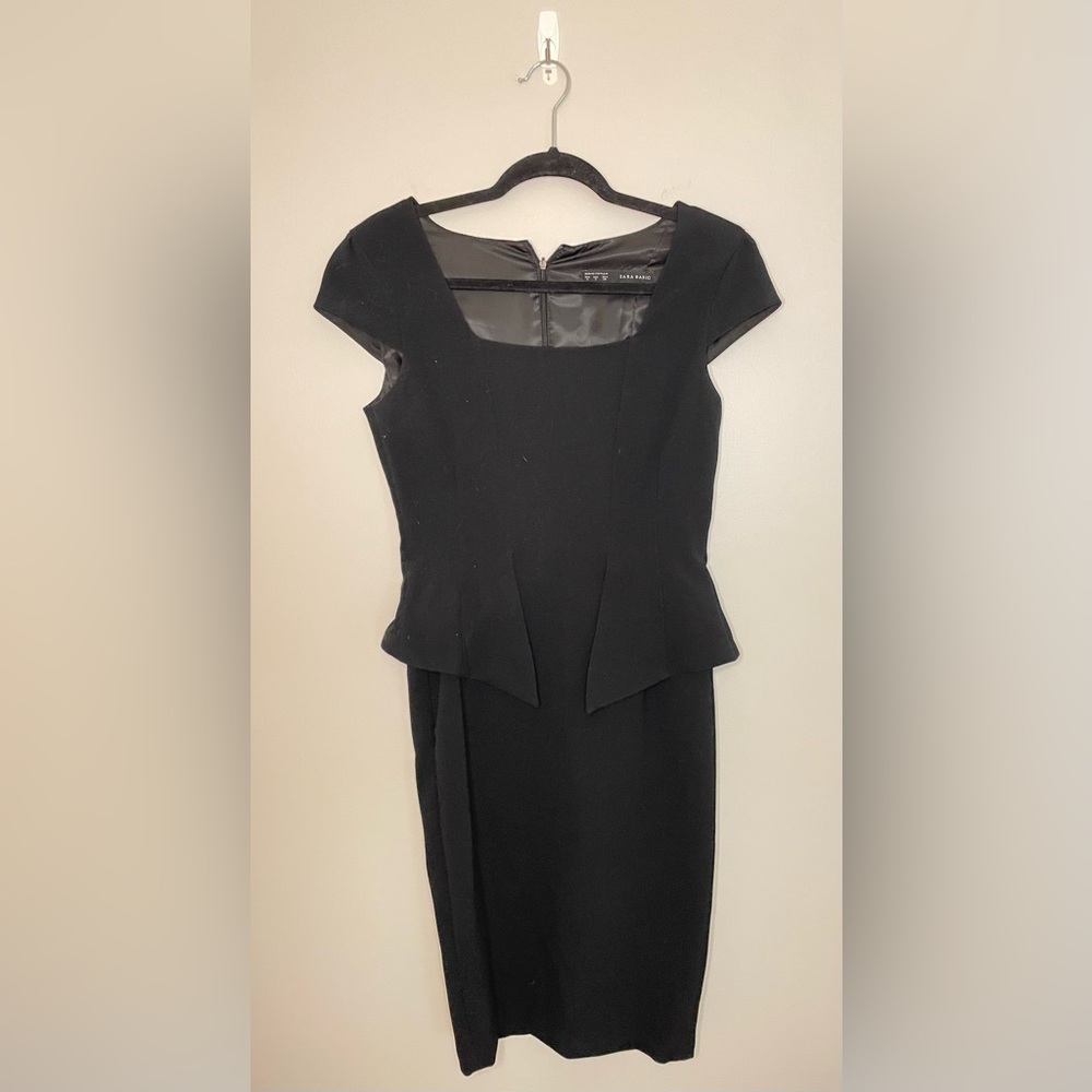 Zara Basic Peplum Dress, Black, Size S, EUC